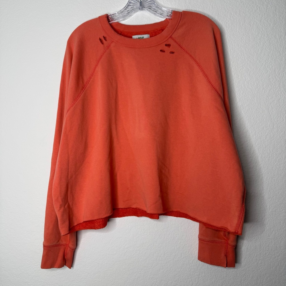 Aerie Distressed Cropped Raglan Sweatshirt Coral Orange Women's Size XL 7T631CT6